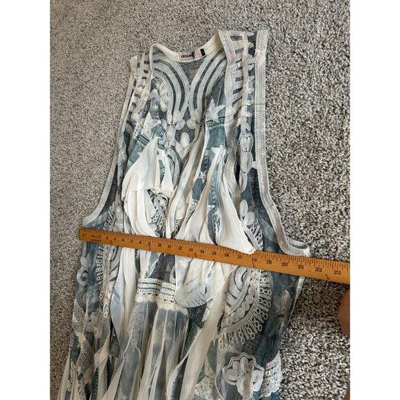 Origami By Vivian Womens Sz XL/L Sheer Lace Vest Draped Hem & Embroidered Detail - Picture 10 of 13